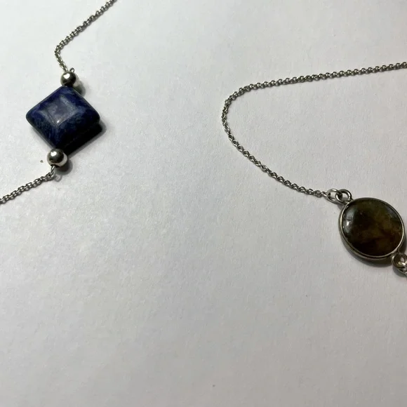 Lapis and Round Labradorite 925 Sterling Silver Station Necklace 36” - Picture 3 of 15